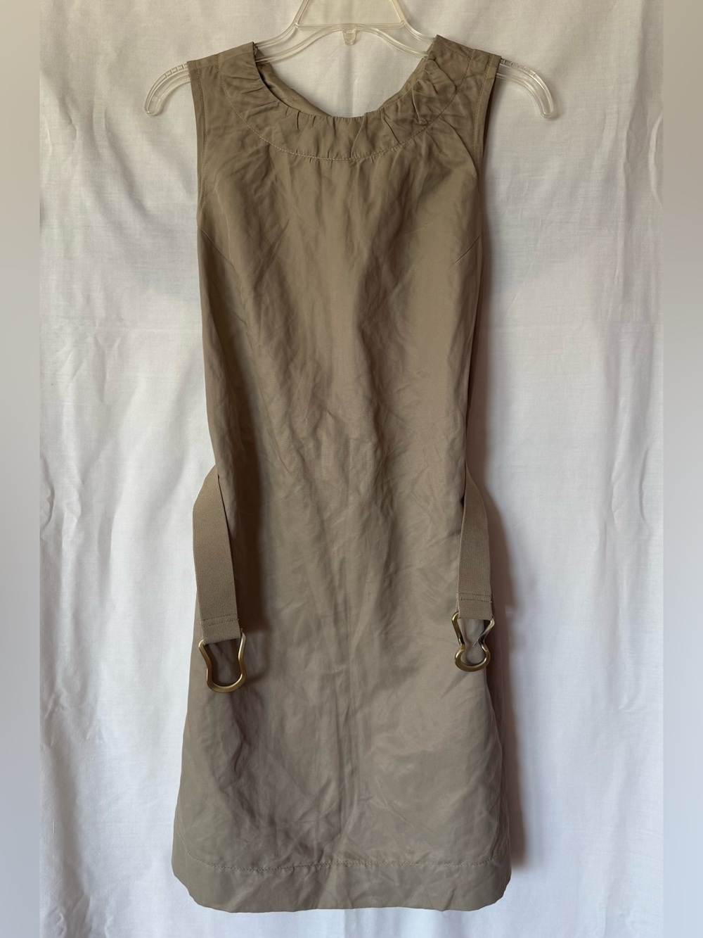 Banana Republic Khaki Safari High Neck Dress Lined Size 8 Pockets Italian Fabric